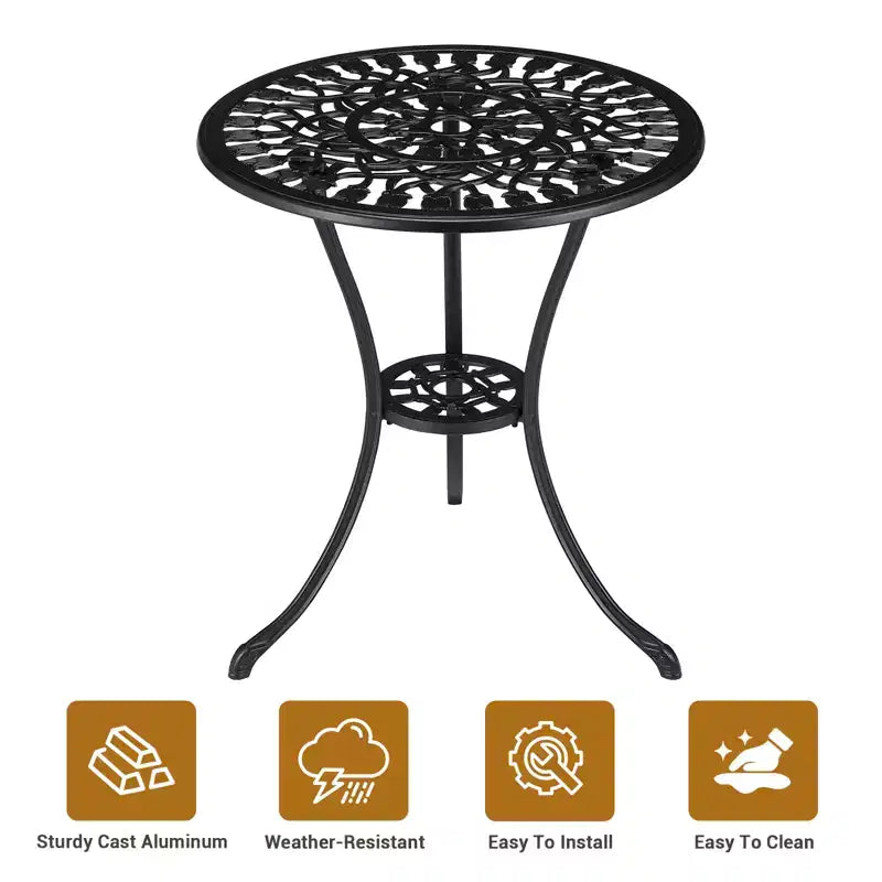 Table de bistrot ronde pour patio, tabouret de jardin extérieur en aluminium moulé résistant aux intempéries, motif floral antique, pour arrière-cour, jardin