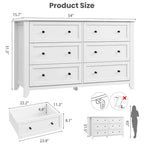 Commode à 6 tiroirs pour chambre, commode en bois de 54 po de large avec poignées en métal, organisateur de rangement pour vêtements, meuble TV pour entrée, chambre