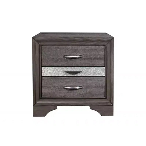 HomeRoots 27 Gray Wood and Solid Wood Two Drawer Nightstand