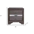 Table de chevet à deux tiroirs en bois gris et bois massif 27 po