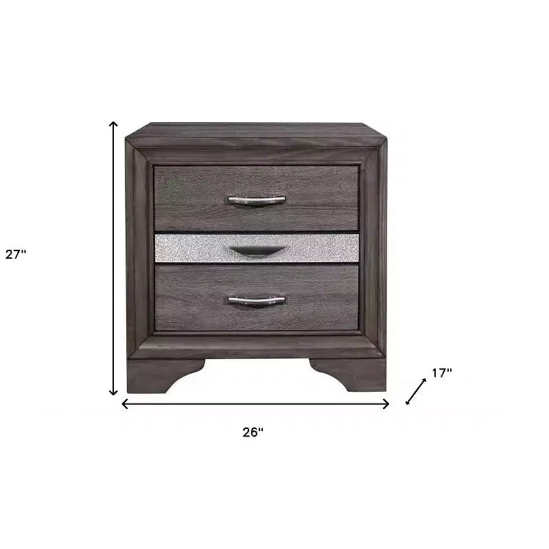 Table de chevet à deux tiroirs en bois gris et bois massif 27 po