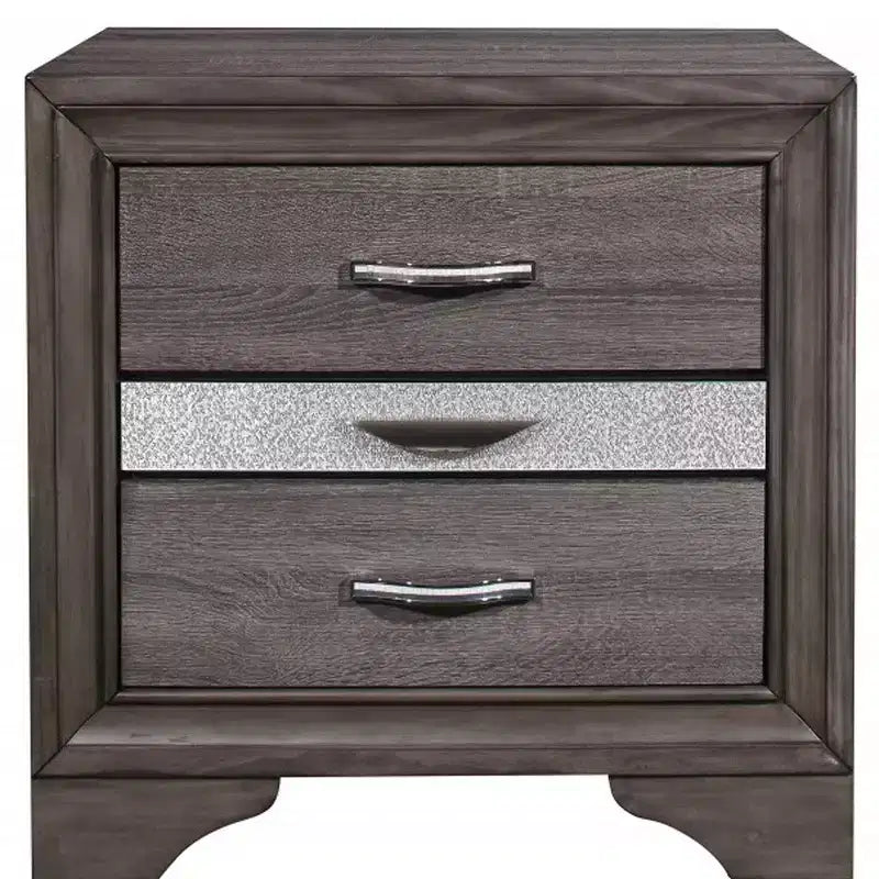 Table de chevet à deux tiroirs en bois gris et bois massif 27 po