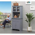 GDFStudio Duyio Modern 65 Wooden Kitchen Pantry Storage Cabinet with Glass Doors and Drawer