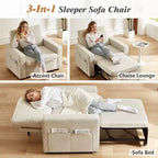 Fauteuil-lit 3 en 1 de 42,5 po, fauteuil-lit convertible avec lit gigogne, dossier réglable, poches latérales